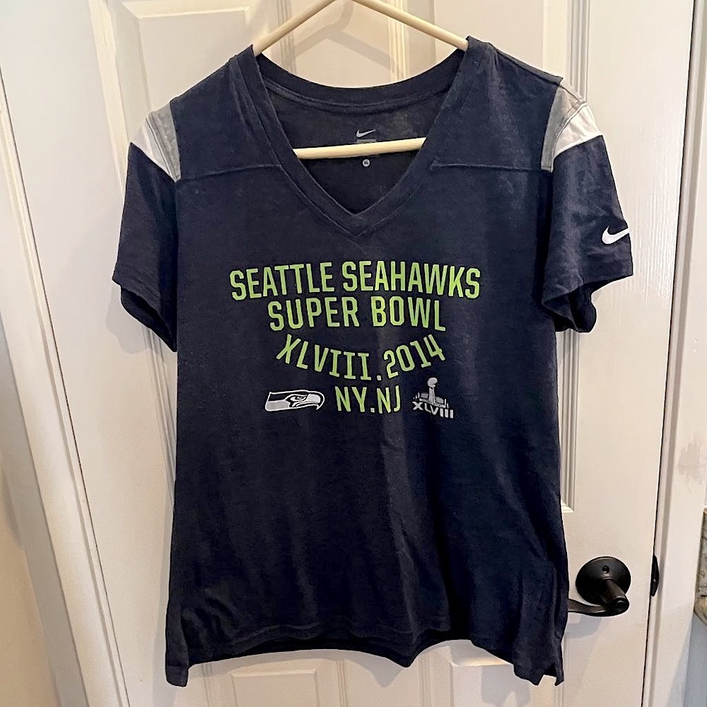 Nike Seattle Seahawks Super Bowl Women's Short Sleeve Blue T-shirt XL